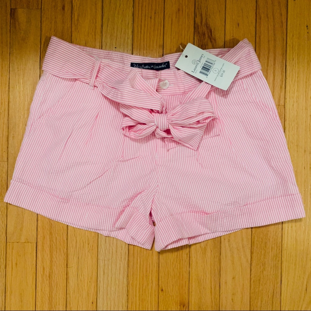 NWT Lauren James Seersucker Bow Shorts